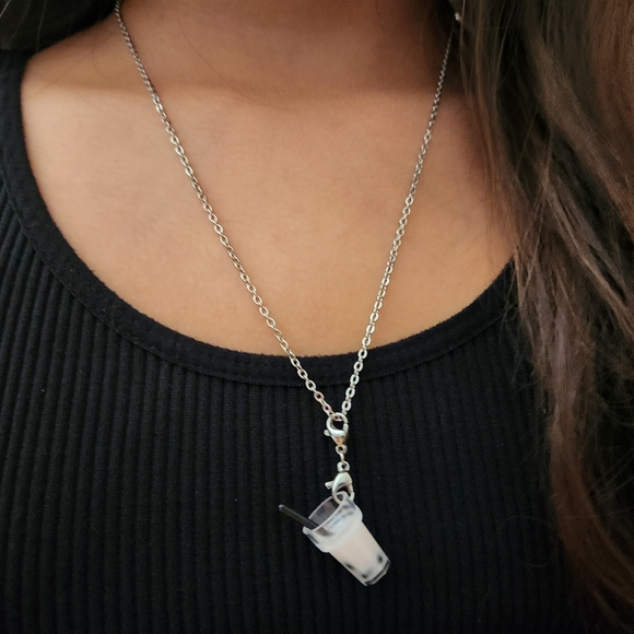 Set of 10 Bubble Tea Bracelet Charm Necklace Pendant with Silver Clasp - Picture 2 of 7